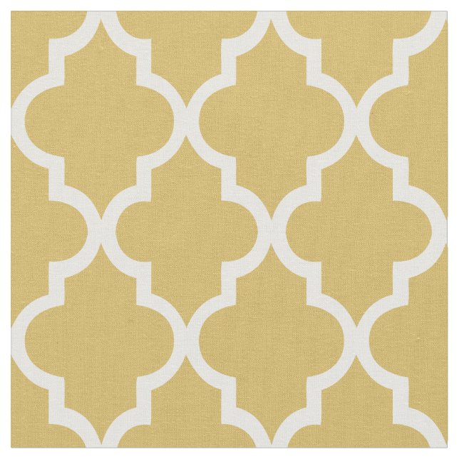Trendy Gold Moroccan Quatrefoil Pattern Fabric (Close Up)