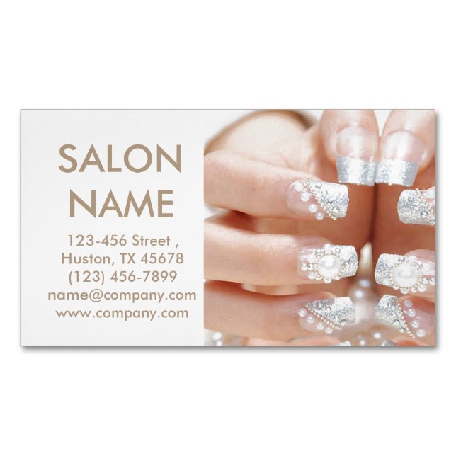 trendy gold nails fashion beauty SPA nail salon Magnetic Business Card (Front)