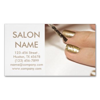 Trendy Gold Nails Fashion Beauty Spa Nail Salon Magnetic Business Card by businesscardsdepot at Zazzle