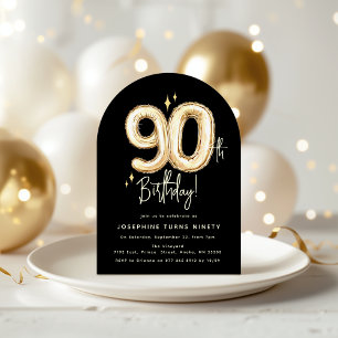 Trendy Gold Ninety Balloons 90th Birthday Party Invitation
