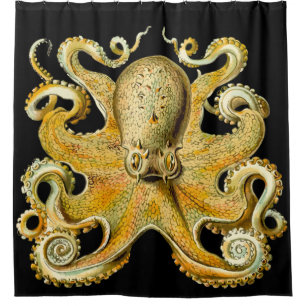 Trendy Gold Octopus Black Shower curtain