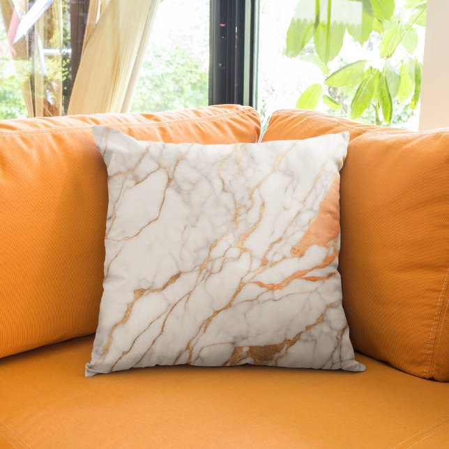 Trendy Gold Orange and White Marble Throw Pillow (Creator Uploaded)
