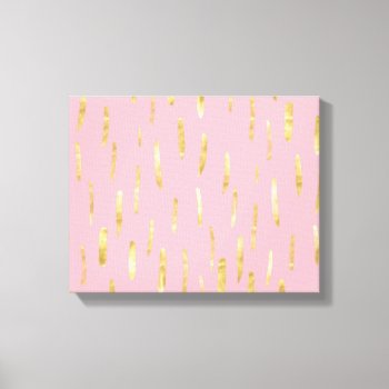 Trendy Gold Paint Strokes Pink Canvas Print by GiftsGaloreStore at Zazzle