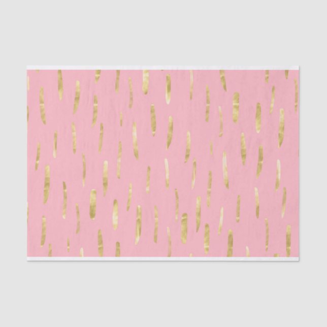 Trendy Gold Paint Strokes Pink Tissue Paper (Front)