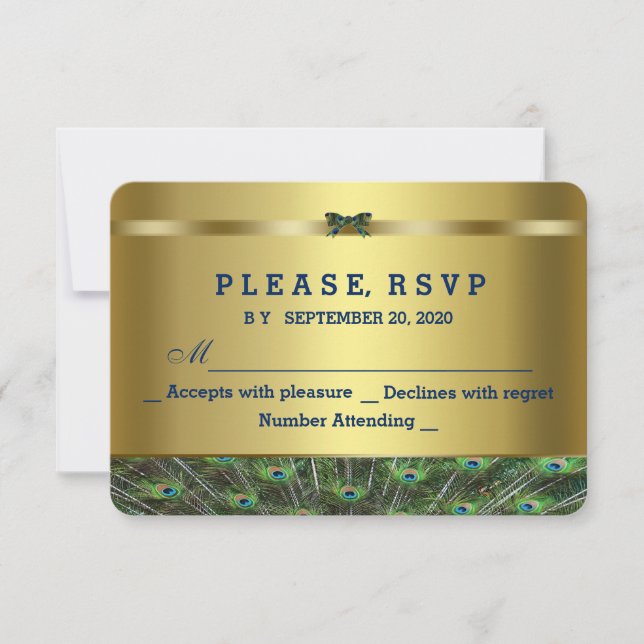 Trendy Gold Peacock Wedding Custom RSVP (Front)
