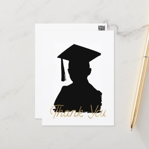 Trendy Gold Photo Thank You Graduation Postcard