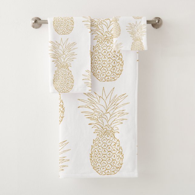 Trendy Gold Pineapple Pattern Bath Towel Set (Insitu)