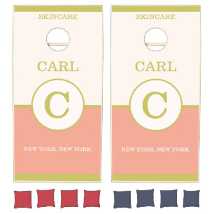 Trendy Gold Pink Salmon Beauty Salon Monogram Cornhole Set