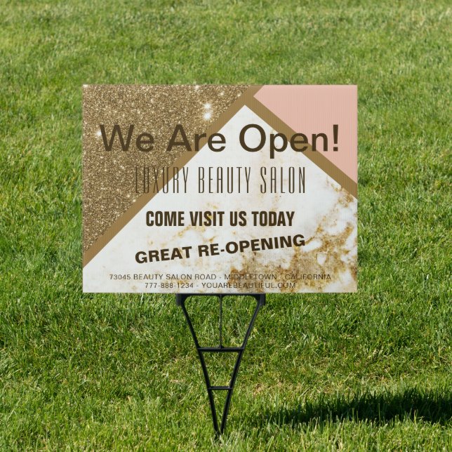 Trendy Gold Pink Spark Glitter Hair SPA Salon Yard Sign (Insitu)