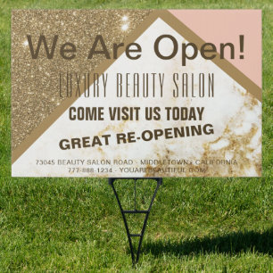 Trendy Gold Pink Spark Glitter Hair SPA Salon Yard Sign