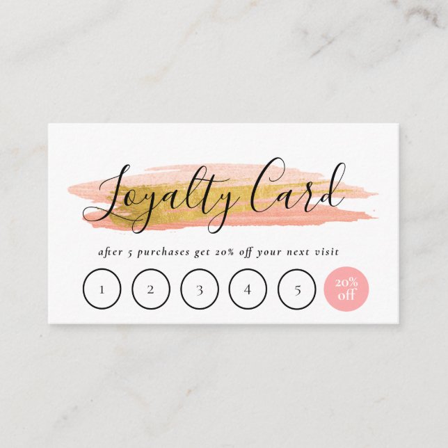 trendy gold & pink stroke loyalty card (Front)