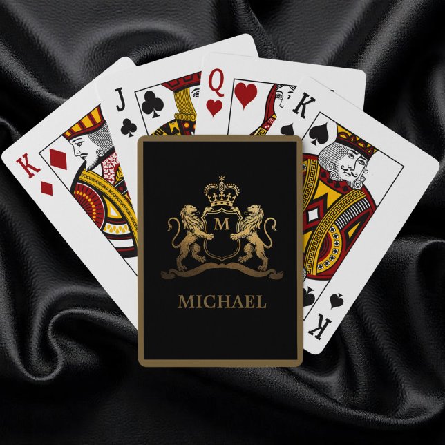 Trendy Gold Royal Crown Emblem Lions Monogram Poker Cards (Creator Uploaded)