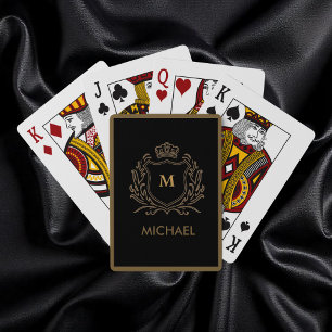Trendy Gold Royal Crown Emblem Monogram Poker Cards
