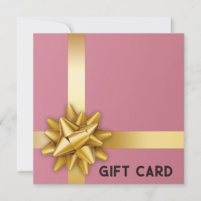 Trendy Gold Satin Ribbon Gift Bow Pink Gift Card (Front)