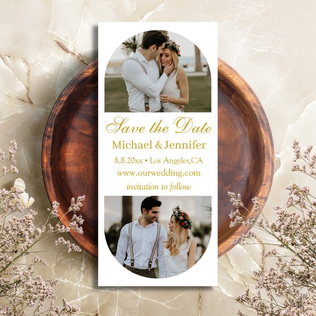 Trendy Gold Script Double Arch Photo Save the Date (Creator Uploaded)