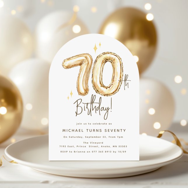 Trendy Gold Seventy Balloons 70th Birthday Party Invitation (Creator Uploaded)