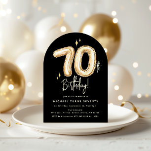 Trendy Gold Seventy Balloons 70th Birthday Party Invitation