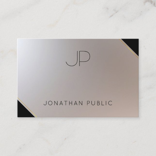 Trendy Gold Silver Elegant Monogrammed Modern Business Card (Front)