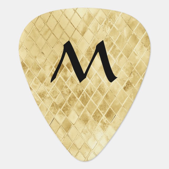 Trendy  Gold Sparkle Glam Stylish Monogrammed Guitar Pick (Front)