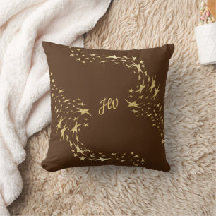 Trendy Gold Stars Monogrammed Throw Pillow