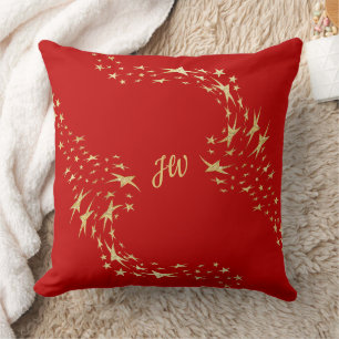 Trendy Gold Stars Monogrammed Throw Pillow