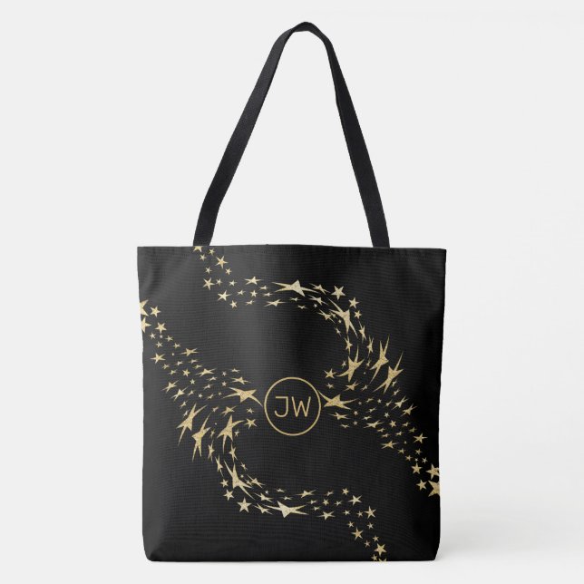 Trendy Gold Stars Monogrammed Tote Bag (Front)
