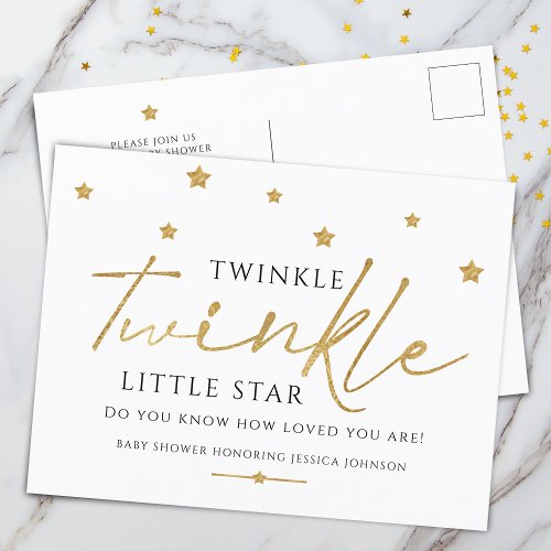 Trendy Gold Stars Twinkle Twinkle Baby Shower Invitation Postcard