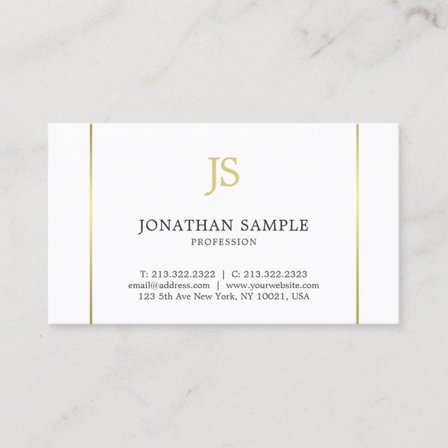 Trendy Gold Striped Modern Monogrammed Plain Business Card (Front)