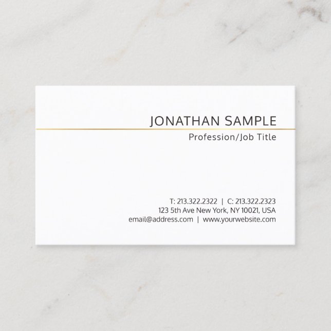 Trendy Gold Striped Simple Plain Luxury Modern Business Card (Front)