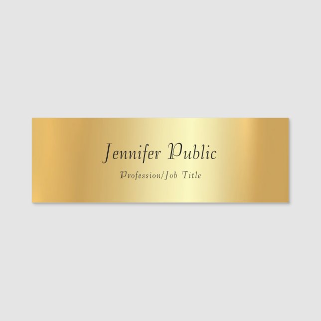 Trendy Gold Template Modern Calligraphy Script Name Tag (Front)