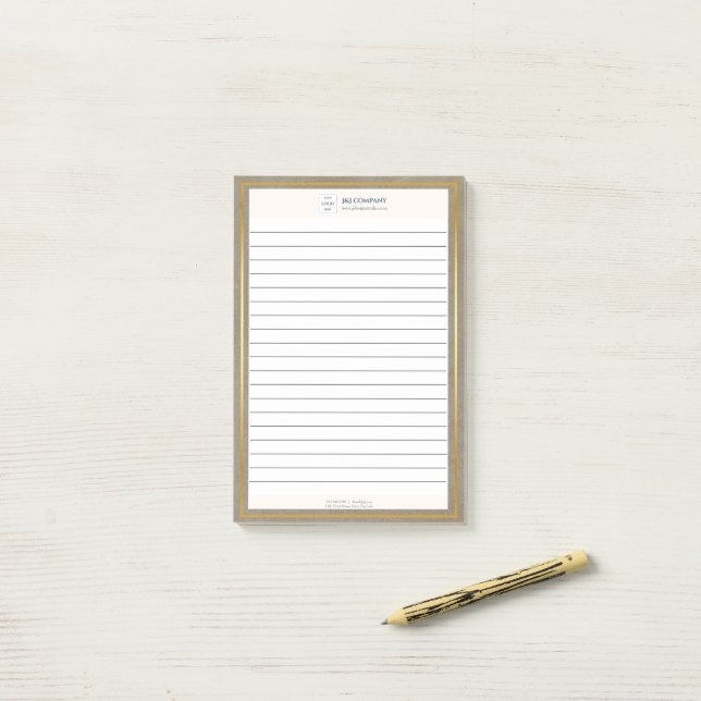 Trendy Gold Texture Logo Lined Post-it Notes (On Desk)