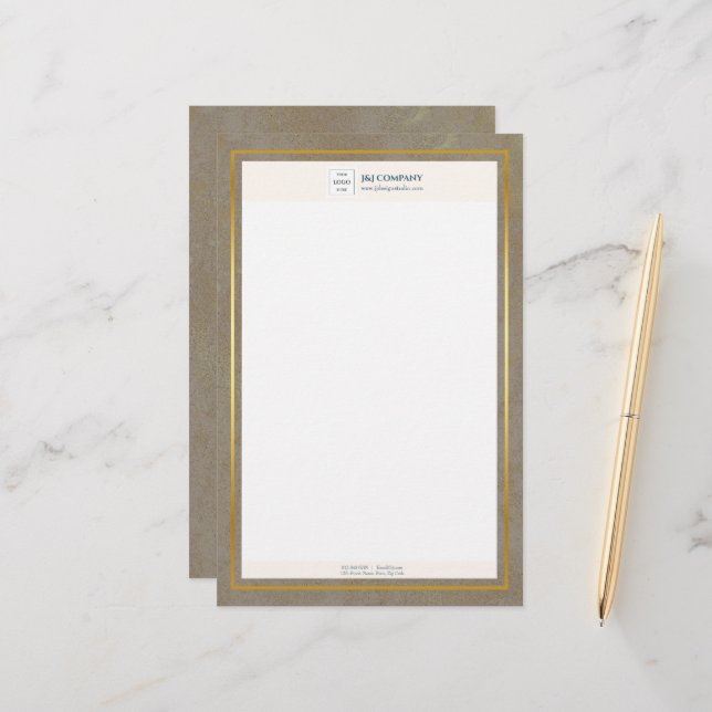 Trendy Gold Texture Logo Stationery (Front/Back In Situ)