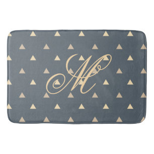 Trendy Gold Triangles Confetti on Gray Monogram Bathroom Mat