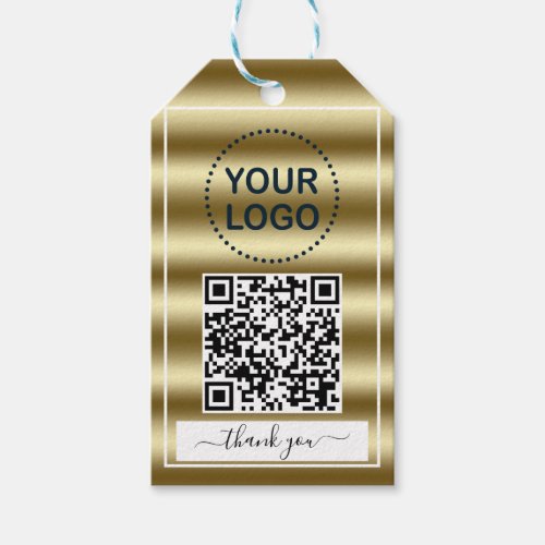 Trendy Gold Waves Gradient QR Code Your Logo    Gift Tags
