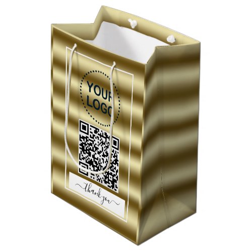 Trendy Gold Waves Gradient QR Code Your Logo   Medium Gift Bag