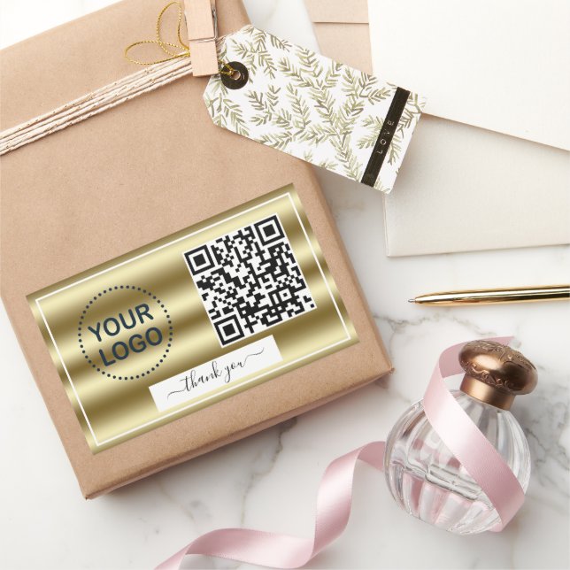 Trendy Gold Waves Gradient QR Code Your Logo     Rectangular Sticker (Gifting)
