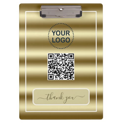 Trendy Gold Waves QR Code Your Logo Here Clipboard