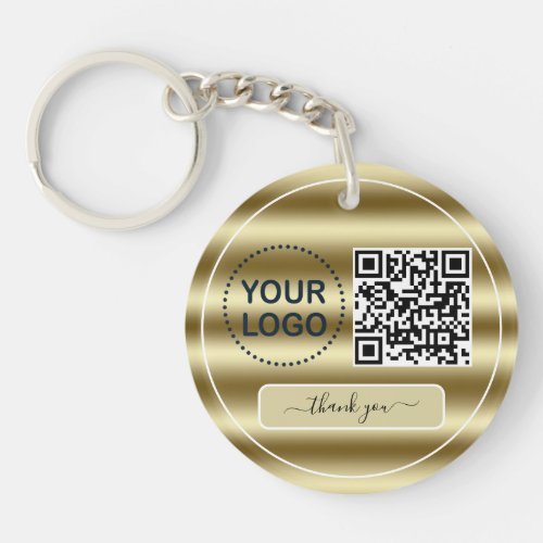 Trendy Gold Waves QR Code Your Logo Here   Keychain