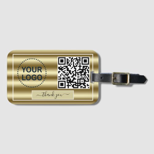 Trendy Gold Waves QR Code Your Logo Here Luggage Tag