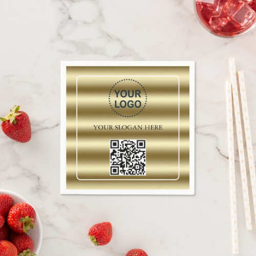 Trendy Gold Waves QR Code Your Logo Here Napkins