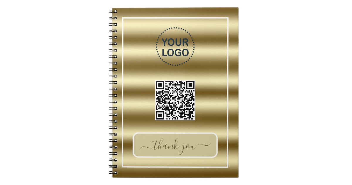 Qr Code Notebook Design Trendy Gold Waves QR Code Your Logo Here Notebook | Zazzle