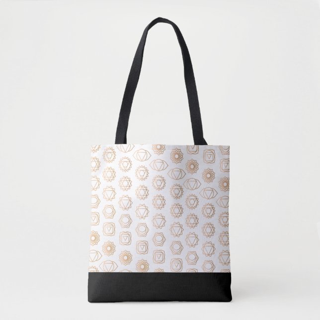 Trendy Gold White Chakras Pattern Tote Bag (Front)