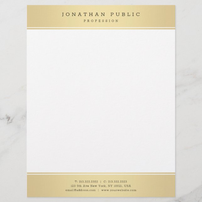 Trendy Gold White Elegant Glamour Template Modern Letterhead (Front)