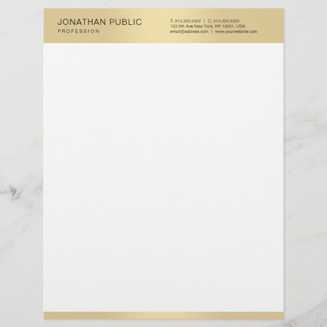 Trendy Gold White Elegant Simple Modern Template Letterhead (Front)