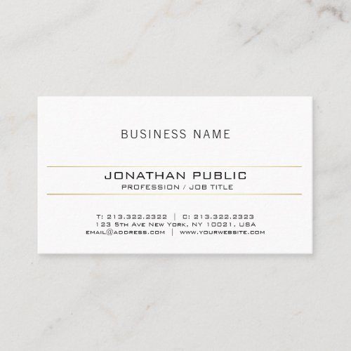 Trendy Gold White Minimalist Elegant Simple Plain Business Card