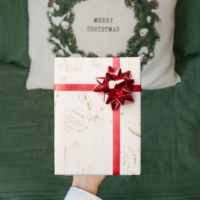 Trendy Gold Winter Deer Seamless Pattern Christmas Wrapping Paper (Creator Uploaded)