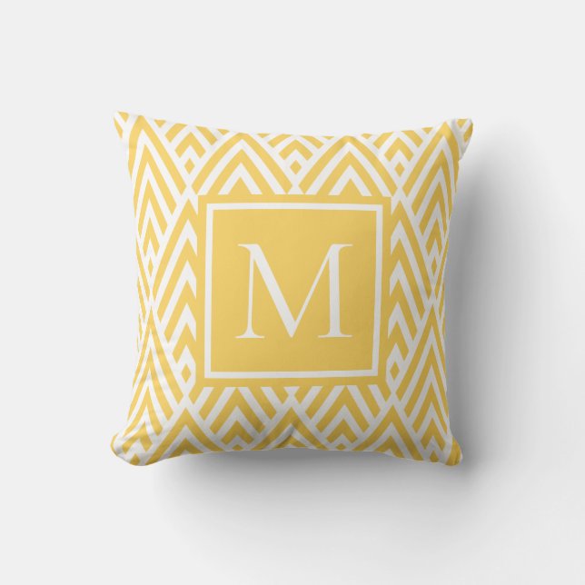 Trendy Gold Yellow Monogram Arrow Diamond Pattern Throw Pillow (Front)