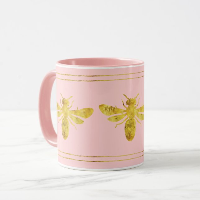 Trendy Golden Bee Blush Pink Mug (Front Left)