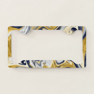 Trendy Golden Dark Blue Yellow Abstract wavy License Plate Frame