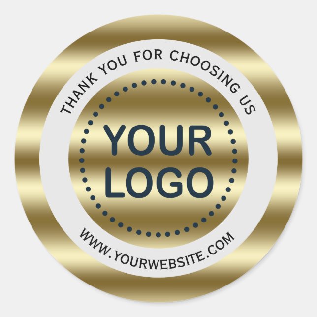 Trendy Golden Waves Gradient Your Logo Slogan  Classic Round Sticker (Front)